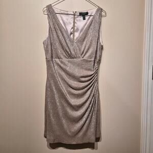 Lauren Ralph Lauren Dress Size 12 Metallic Gold Cocktail Sleeveless Dress